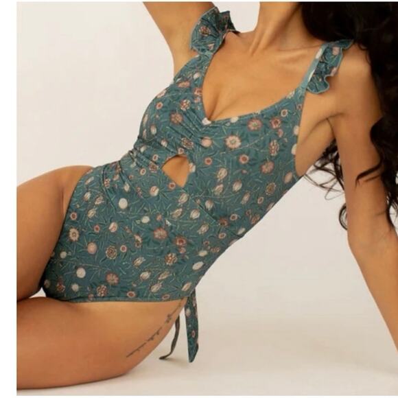 Joyfolie Taryn Teal Vine Print one piece swim size XXL - Picture 1 of 9
